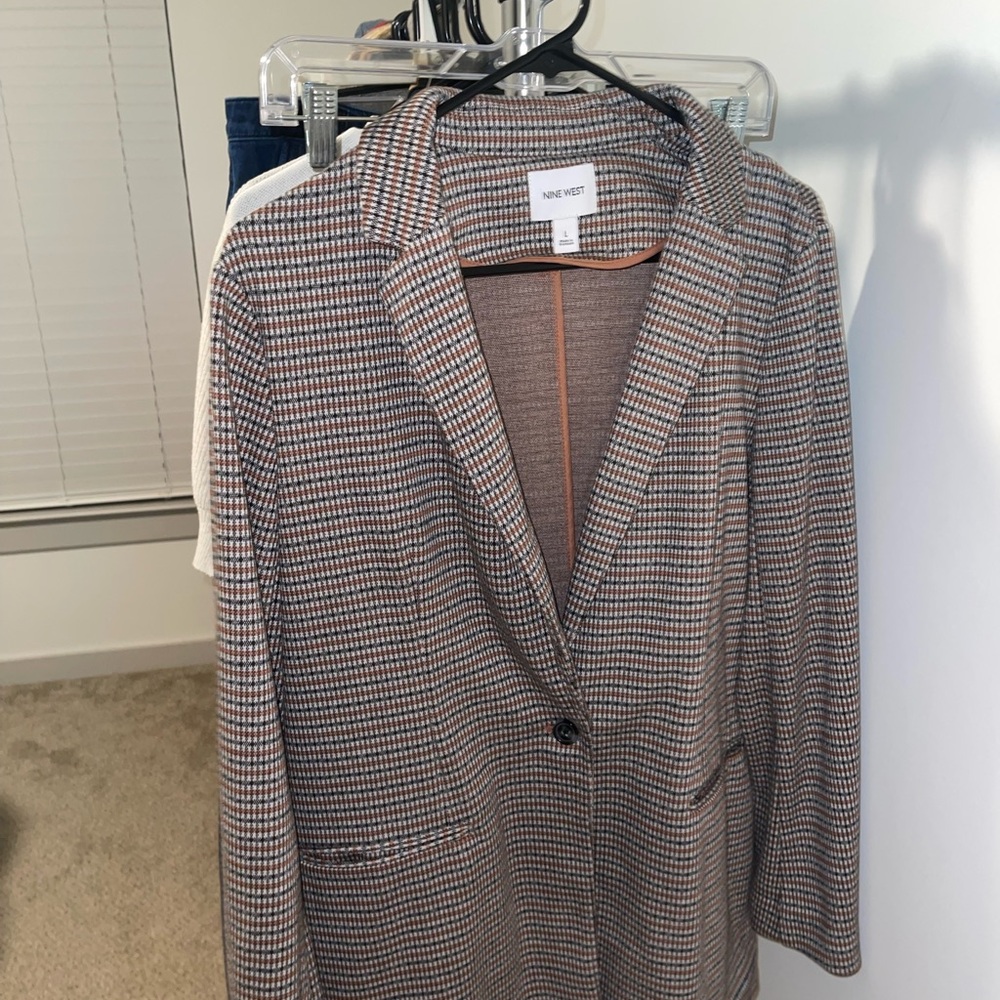 Nine West Oversized Houndstooth Brown and Black Blazer